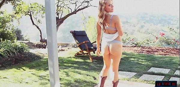  5 foot tall blonde model cutie outdoor stripteasing